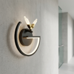 Modern Abstract Geometric G-Curve LED Wall Light with Gold Wing Accent - Image 2