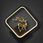 Modern LED Wall Sconce with Gold Deer and Blossom Motif - Black Geometric Frame - Image 2