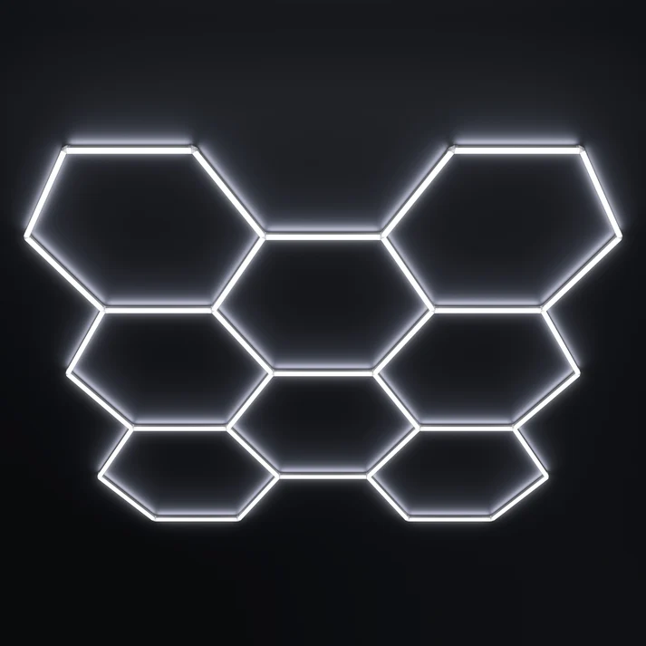 8-hex-large-6500K 8-Hexagon Symmetrical Square LED Ceiling Grid (8x8 Ft) – Cool White - Image 1