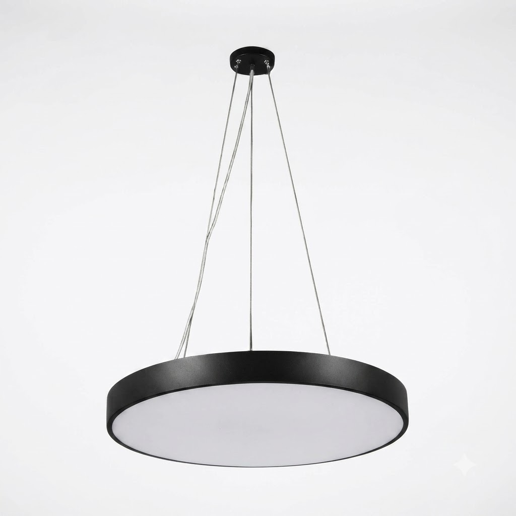 pomelli_photoshoot_image_1_1_0904 (10) 600mm Solid Surface Round Architectural LED Pendant Light – Slim Black Rim - Image 1